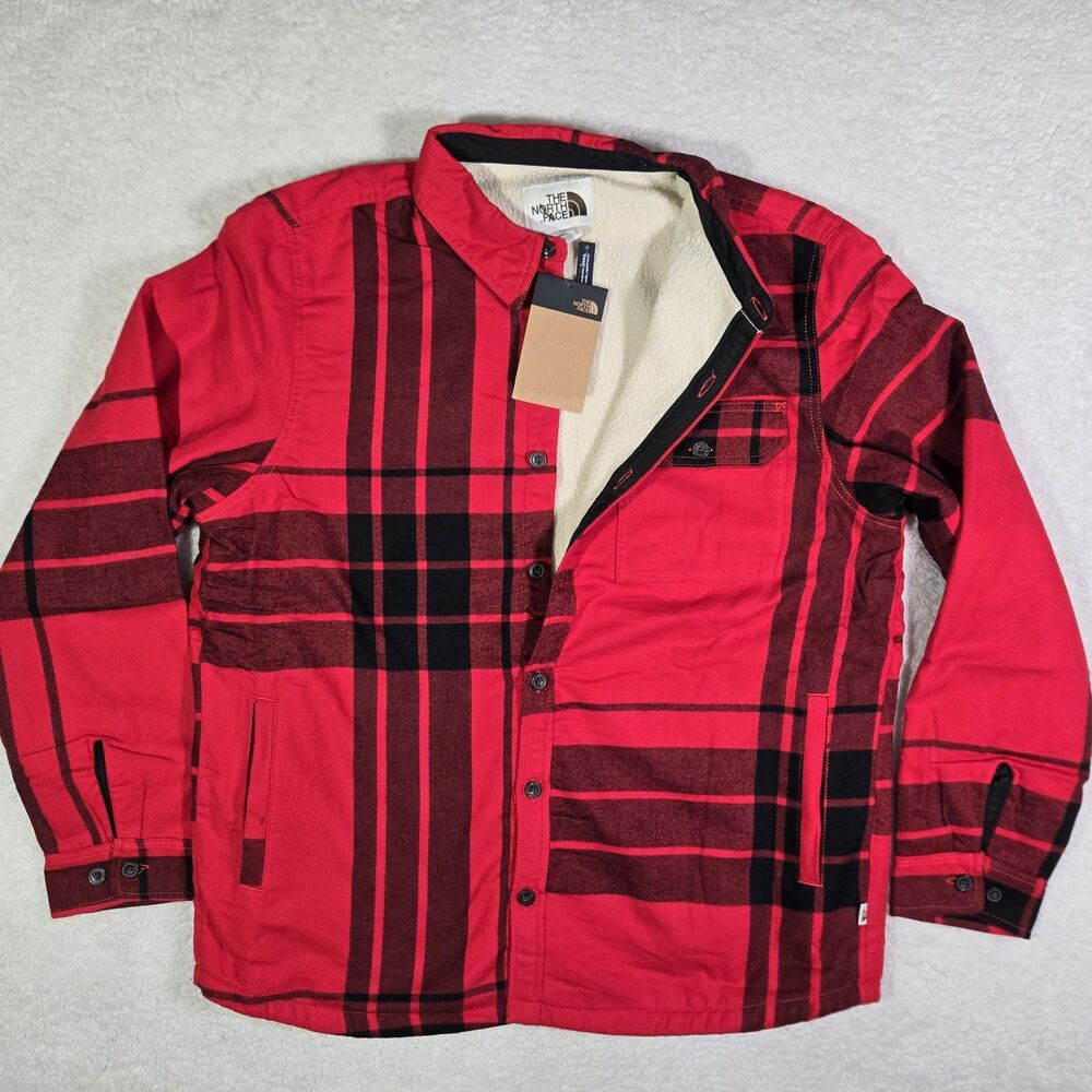 The North Face Campshire Sherpa Lined Plaid Flannel Shacket Shirt Jacket Mens XL